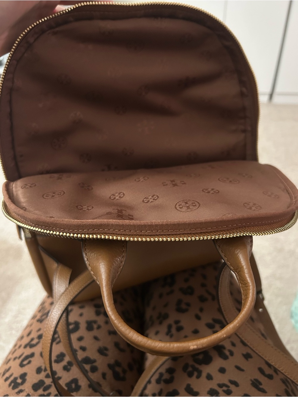 Tory Burch Caramel Pebbled Leather Mini Backpack - Picture 3 of 7